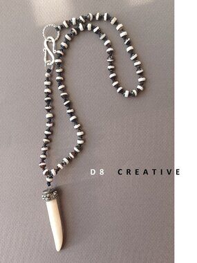 New men's fire agate hand woven with horn pendant stainless steel hook necklace